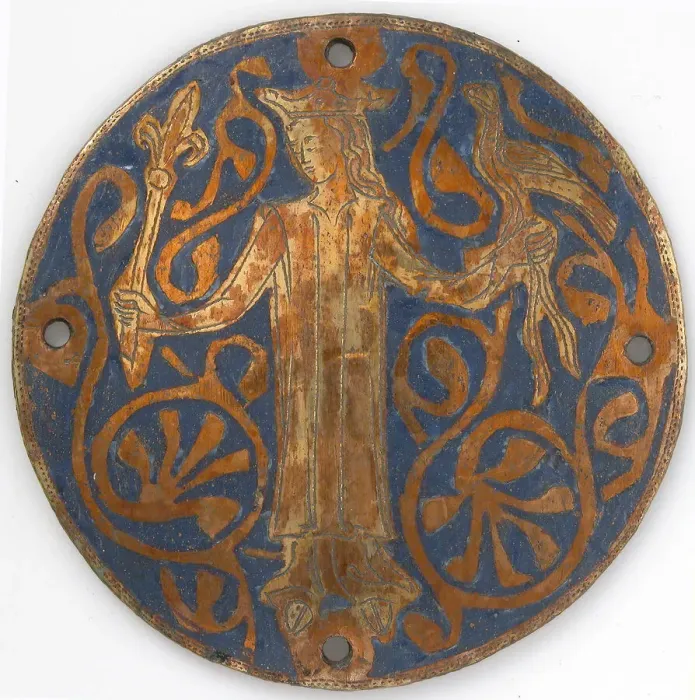 Framed Print : Medallion with a Queen Holding a Scepter and Falcon, French, ca. 1240-60 Framed Print : Medallion with a Queen Holding a Scepter and Falcon, French, ca. 1240-60