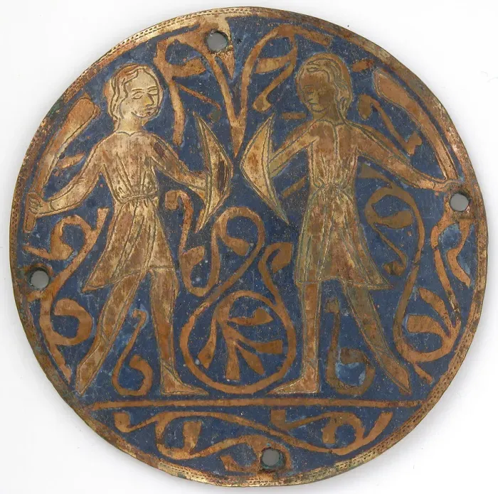 Framed Print : Medallion with Two Young Warriors with Falchions and Bucklers, French, ca. 1240-60 Framed Print : Medallion with Two Young Warriors with Falchions and Bucklers, French, ca. 1240-60