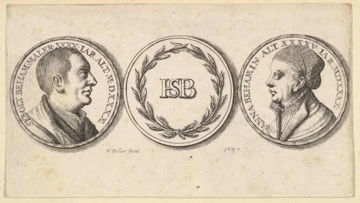 Framed Print : Medallions with portraits of Sebald Beham and Anna Beham, 1647 Framed Print : Medallions with portraits of Sebald Beham and Anna Beham, 1647