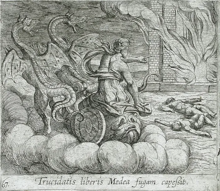 Framed Print : Medea Destroying Jason's Family and Home, published 1606. Creators: Antonio Tempesta, Wilhelm Janson Framed Print : Medea Destroying Jason's Family and Home, published 1606. Creators: Antonio Tempesta, Wilhelm Janson