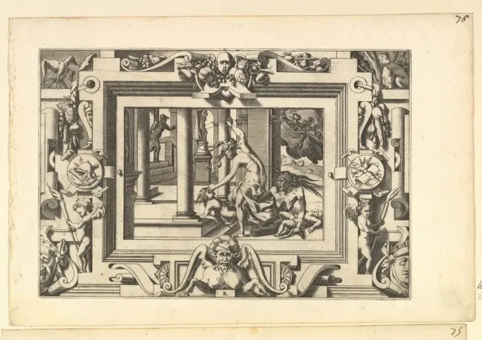 Framed Print : Medea Kills Her Two Children by Jason (Pour qui d'Absyrte a le sang repandu, fait que du s... 1563. Creator: Rene Boyvin) Framed Print : Medea Kills Her Two Children by Jason (Pour qui d'Absyrte a le sang repandu, fait que du s... 1563. Creator: Rene Boyvin)