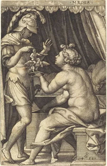 Framed Print : Medea Returning the Penates to Jason. Creator: Georg Pencz Framed Print : Medea Returning the Penates to Jason. Creator: Georg Pencz