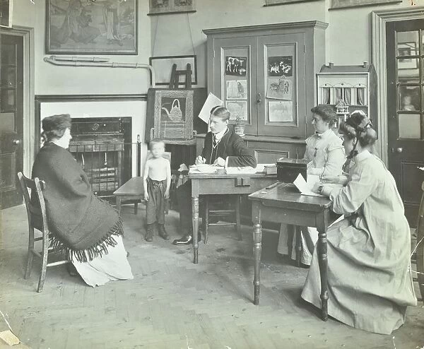 Medical examination of a boy, Holland Street School, London, 1911