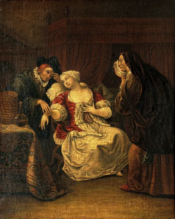 Framed Print : A medical practitioner taking a lady's pulse. Creator: Jan Steen. A medical practitioner taking a lady's pulse. Creator: Jan Steen Framed Print : A medical practitioner taking a lady's pulse. Creator: Jan Steen. A medical practitioner taking a lady's pulse. Creator: Jan Steen