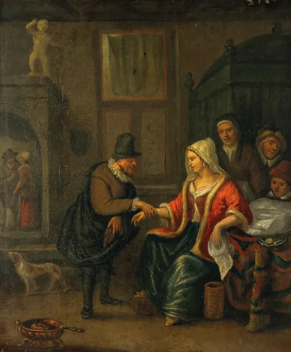Framed Print : A medical practitioner taking a woman's pulse. Creator: Jan Steen. A medical practitioner taking a woman's pulse. Creator: Jan Steen Framed Print : A medical practitioner taking a woman's pulse. Creator: Jan Steen. A medical practitioner taking a woman's pulse. Creator: Jan Steen