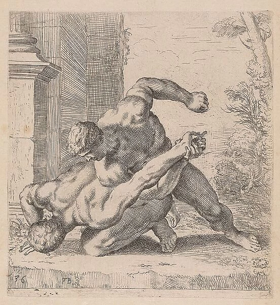 The Medici Wrestlers, side view, turned to left [plate 36], 1638. Creator: François Perrier