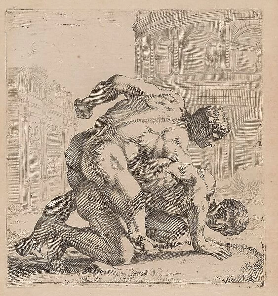 The Medici Wrestlers, side view, turned to right [plate 35], 1638. Creator: François Perrier