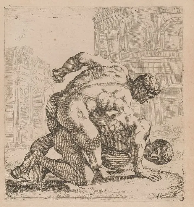 Framed Print : The Medici Wrestlers, side view, turned to right [plate 35], 1638. Creator: François Perrier