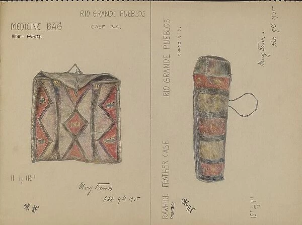 Medicine Bag and Feather Case, 1935. Creator: Mary Berner