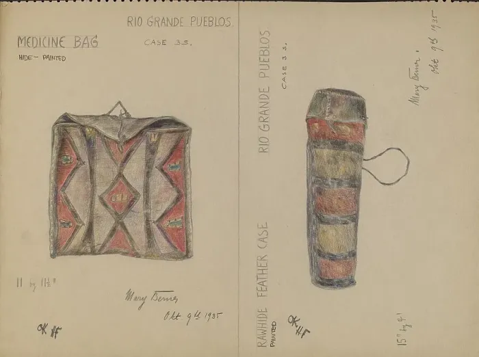 Framed Print : Medicine Bag and Feather Case, 1935. Creator: Mary Berner Framed Print : Medicine Bag and Feather Case, 1935. Creator: Mary Berner