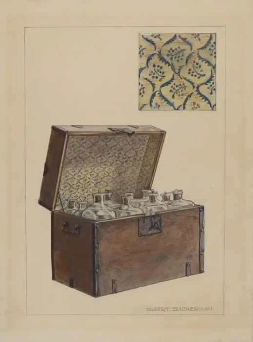 Framed Print : Medicine Bottle Chest, c. 1936. Creator: Gilbert Sackerman Framed Print : Medicine Bottle Chest, c. 1936. Creator: Gilbert Sackerman