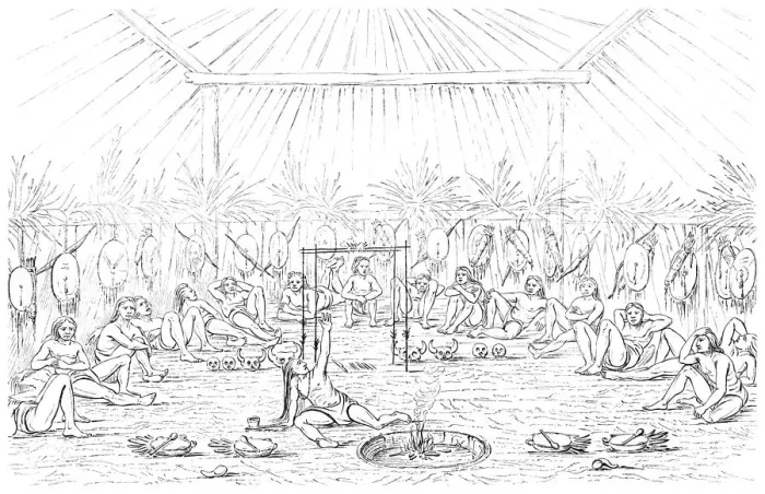 Framed Print : Medicine man and teepee interior, 1841. Artist: Myers and Co Framed Print : Medicine man and teepee interior, 1841. Artist: Myers and Co