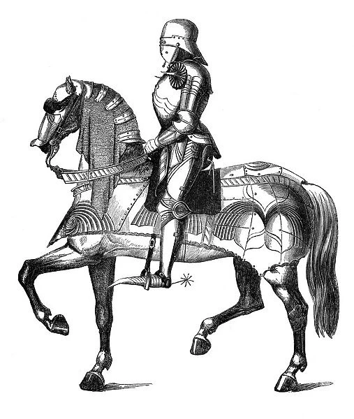 A medieval knight armed and mounted for war, (1870)