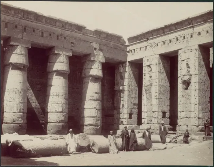 Framed Print : Medinet Habou, 2me cour cote sudouest, 1870s. Creator: Antonio Beato Framed Print : Medinet Habou, 2me cour cote sudouest, 1870s. Creator: Antonio Beato