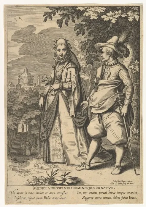 Framed Print : Mediolanensis Viri Feminaeque Ornatus, from Fashions of Different Nations. n. d Framed Print : Mediolanensis Viri Feminaeque Ornatus, from Fashions of Different Nations. n. d
