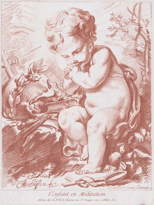 Framed Print : The Meditating Child, ca. 1760. Creator: Louis Marin Bonnet