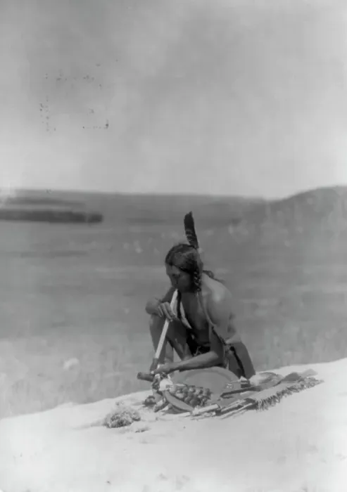 Framed Print : Meditation (Cheyenne River Medicine Rock), 1907, c1907. Creator: Edward Sheriff Curtis Framed Print : Meditation (Cheyenne River Medicine Rock), 1907, c1907. Creator: Edward Sheriff Curtis