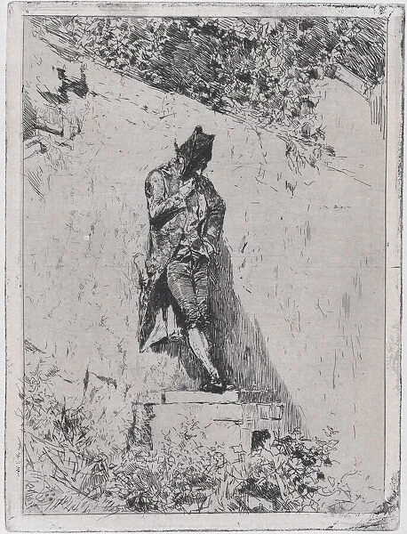 Meditation: a man standing on a step by a wall, ca. 1865. ca. 1865. Creator: Mariano Jose Maria Bernardo Fortuny y Carbo