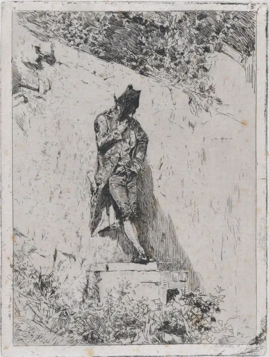 Framed Print : Meditation: a man standing on a step by a wall, ca. 1865. ca. 1865. Creator: Mariano Jose Maria Bernardo Fortuny y Carbo