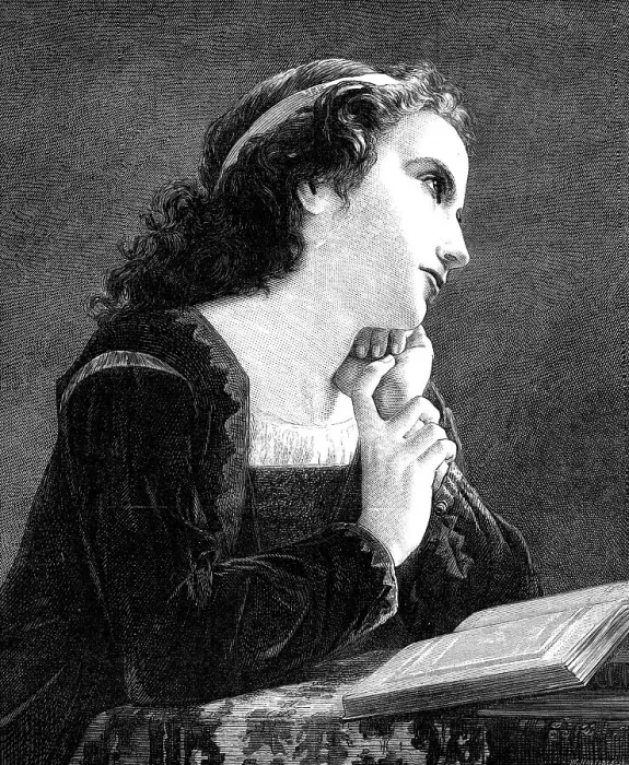 Framed Print : Meditation, by P. A. Cot, from a photograph published by Messrs. Goupil and Co. 1872. Creator: William Hollidge Framed Print : Meditation, by P. A. Cot, from a photograph published by Messrs. Goupil and Co. 1872. Creator: William Hollidge