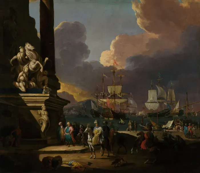 Framed Print : Mediterranean harbour scene, c1680s. Creator: Johann Georg Stuhr Framed Print : Mediterranean harbour scene, c1680s. Creator: Johann Georg Stuhr