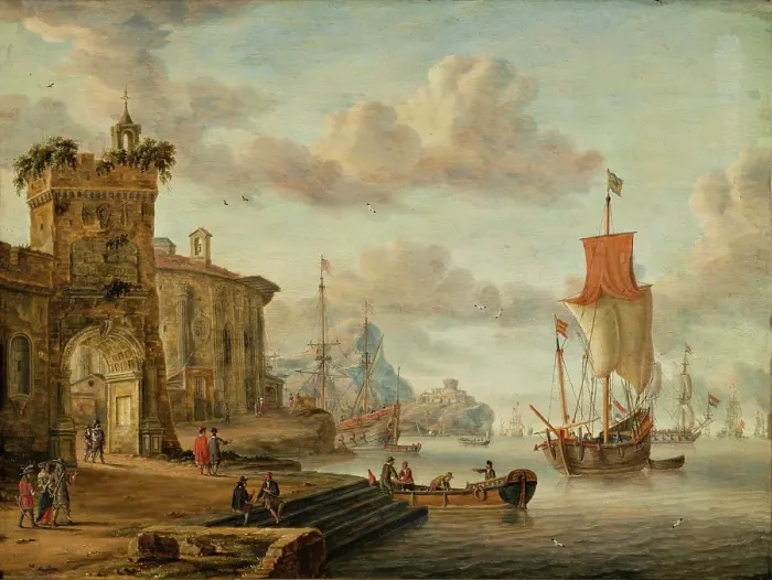Framed Print : Mediterranean Harbour View, 1674. Creator: Jacobus Storck Framed Print : Mediterranean Harbour View, 1674. Creator: Jacobus Storck