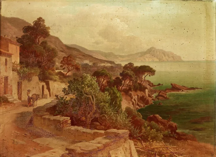 Framed Print : Mediterranean Landscape, 1892. Creator: Heinrich Gartner Framed Print : Mediterranean Landscape, 1892. Creator: Heinrich Gartner
