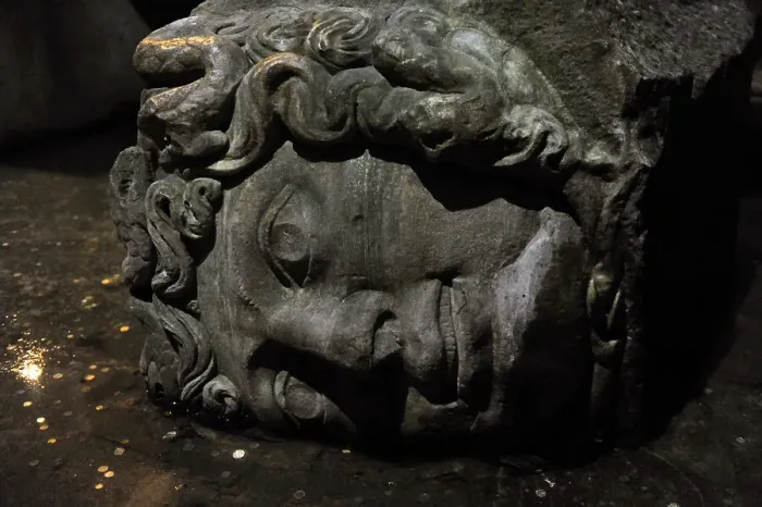 Framed Print : Medusa column base, Basilica Cistern (6th century), Istanbul, Turkey. Creator: Unknown Framed Print : Medusa column base, Basilica Cistern (6th century), Istanbul, Turkey. Creator: Unknown