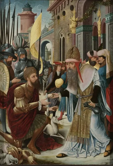 Framed Print : Meeting of Abraham and Melchizedek (inner, left wing of a triptych), c.1510-c.1520. Creator: Unknown Framed Print : Meeting of Abraham and Melchizedek (inner, left wing of a triptych), c.1510-c.1520. Creator: Unknown