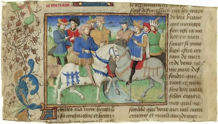 Framed Print : Meeting of Achilles and Hector, c. 1450 - 1460. Creator: Master of Girart de Roussillon Framed Print : Meeting of Achilles and Hector, c. 1450 - 1460. Creator: Master of Girart de Roussillon