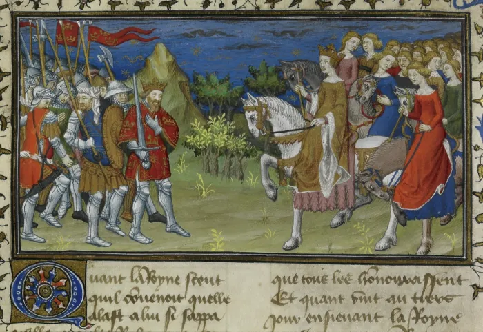 Framed Print : The meeting of Alexander the Great and the Amazons, early 15th century. Creator: Unknown Framed Print : The meeting of Alexander the Great and the Amazons, early 15th century. Creator: Unknown