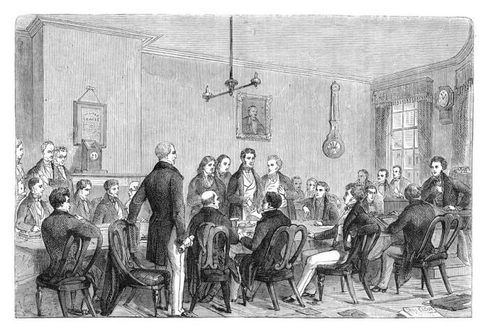 Framed Print : A meeting of the Anti-Corn Law League in Newalls Building, Manchester, 1838 (c1895) Framed Print : A meeting of the Anti-Corn Law League in Newalls Building, Manchester, 1838 (c1895)