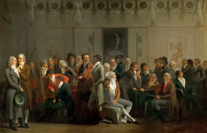 Framed Print : Meeting of Artists in the Atelier of Isabey. Artist: Boilly, Louis-Leopold (1761-1845) Framed Print : Meeting of Artists in the Atelier of Isabey. Artist: Boilly, Louis-Leopold (1761-1845)