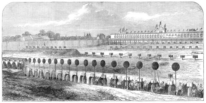 Framed Print : Meeting of the Belgian National Rifle Association at Brussels: general view of practice-ground, 1865 Creator: Unknown Framed Print : Meeting of the Belgian National Rifle Association at Brussels: general view of practice-ground, 1865 Creator: Unknown