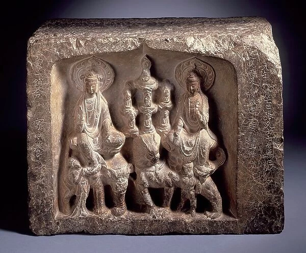 Meeting of the Bodhisattvas Manjusri (Wenshu) and Samantabhadra (Puxian), Middle Tang dynasty. Creator: Unknown