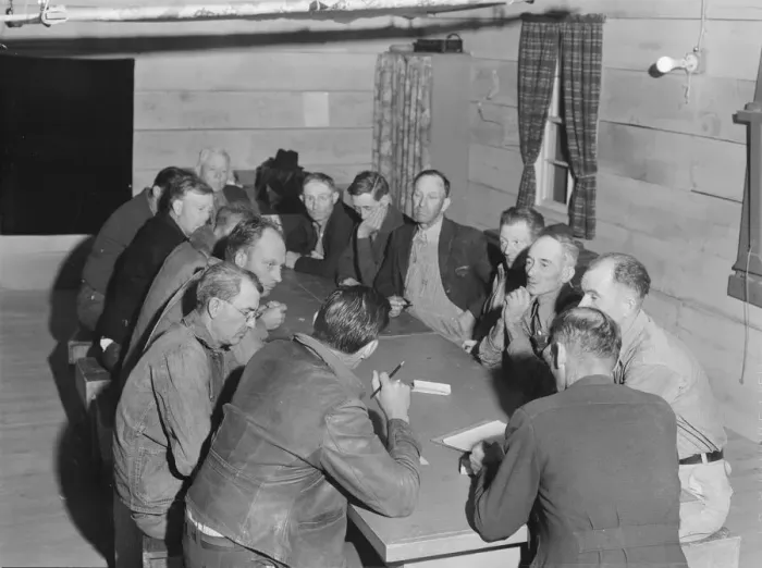 Framed Print : Meeting of the camp council, FSA camp, Farmersville, California, 1939. Creator: Dorothea Lange Framed Print : Meeting of the camp council, FSA camp, Farmersville, California, 1939. Creator: Dorothea Lange