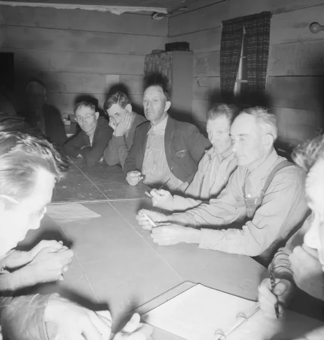 Framed Print : Meeting of the camp council, FSA camp, Farmersville, California, 1939. Creator: Dorothea Lange Framed Print : Meeting of the camp council, FSA camp, Farmersville, California, 1939. Creator: Dorothea Lange