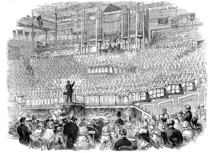 Framed Print : Meeting of Charity Schoolchildren at the Crystal Palace, 1858. Creator: Unknown Framed Print : Meeting of Charity Schoolchildren at the Crystal Palace, 1858. Creator: Unknown