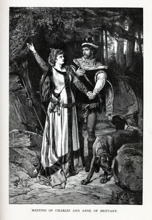 Framed Print : Meeting of Charles and Anne of Brittany, 1882. Artist: Brend amour, Richard (1831-1915) Framed Print : Meeting of Charles and Anne of Brittany, 1882. Artist: Brend amour, Richard (1831-1915)