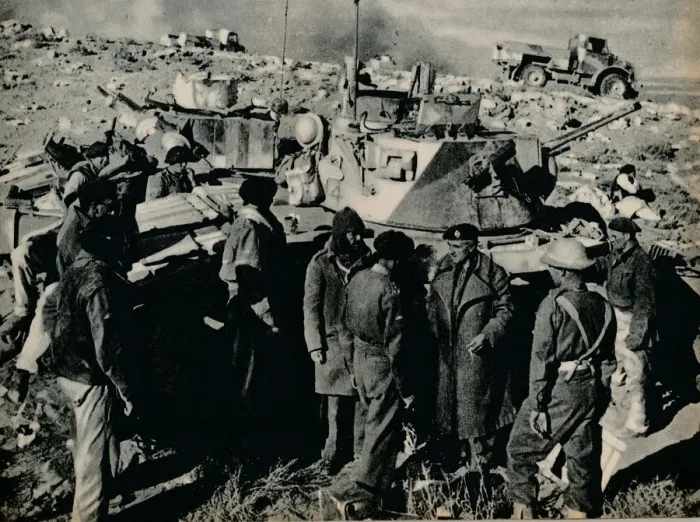 Framed Print : The Meeting at El Duda. On 26 November the Tobruk garrison took El Duda, 1941 (1944) Framed Print : The Meeting at El Duda. On 26 November the Tobruk garrison took El Duda, 1941 (1944)