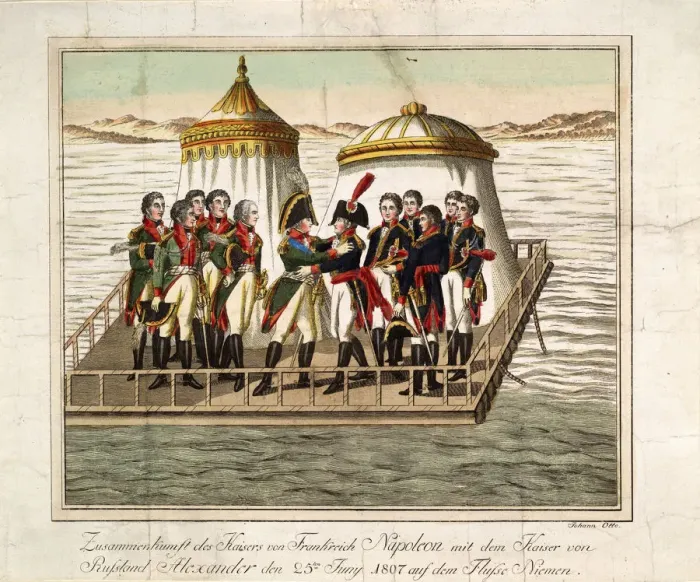 Framed Print : Meeting of Emperors Alexander I of Russia and Napoleon I of France at the Neman near Tilsit, 1807 Framed Print : Meeting of Emperors Alexander I of Russia and Napoleon I of France at the Neman near Tilsit, 1807