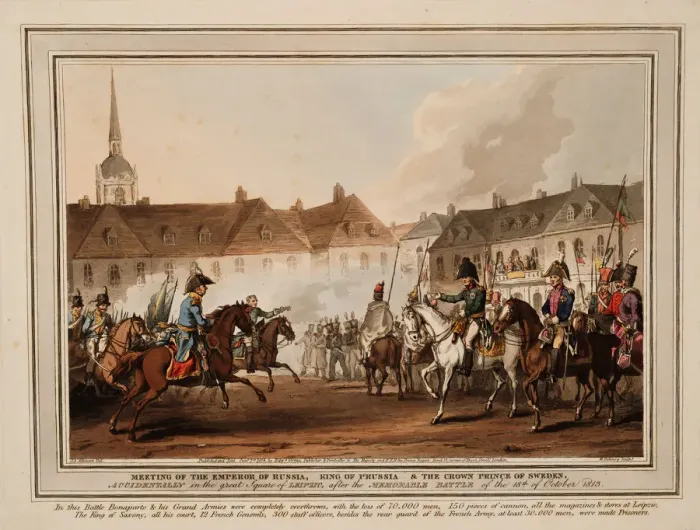 Framed Print : The Meeting of the Emperors of Russia und Austria, King of Prussia and Crown Prince of Sweden in Lei Artist: Heath, William (1795-1840) Framed Print : The Meeting of the Emperors of Russia und Austria, King of Prussia and Crown Prince of Sweden in Lei Artist: Heath, William (1795-1840)