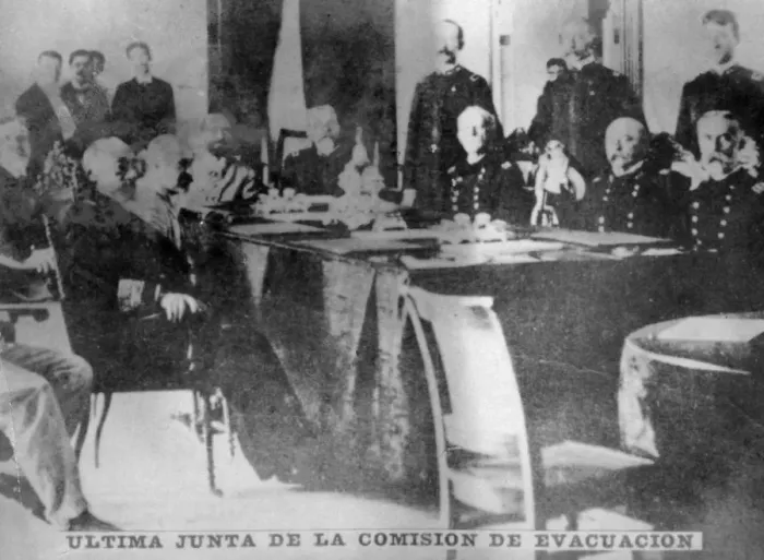 Framed Print : Last meeting of the evacuation commission, (1898), 1920s Framed Print : Last meeting of the evacuation commission, (1898), 1920s