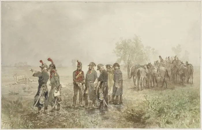 Framed Print : Meeting French officers in Holland, 1793, 1867. Creator: Charles Rochussen Framed Print : Meeting French officers in Holland, 1793, 1867. Creator: Charles Rochussen