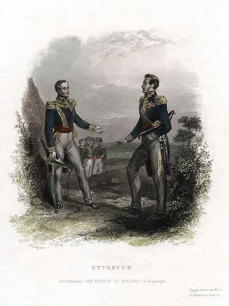Meeting between Generals San Martin and Bolivar, Guayaquil, Ecuador, 1822, (19th century). Artist: Levy