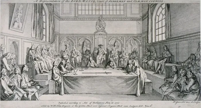 Framed Print : Meeting in the Guildhall Council Chamber, City of London, 1750 Framed Print : Meeting in the Guildhall Council Chamber, City of London, 1750