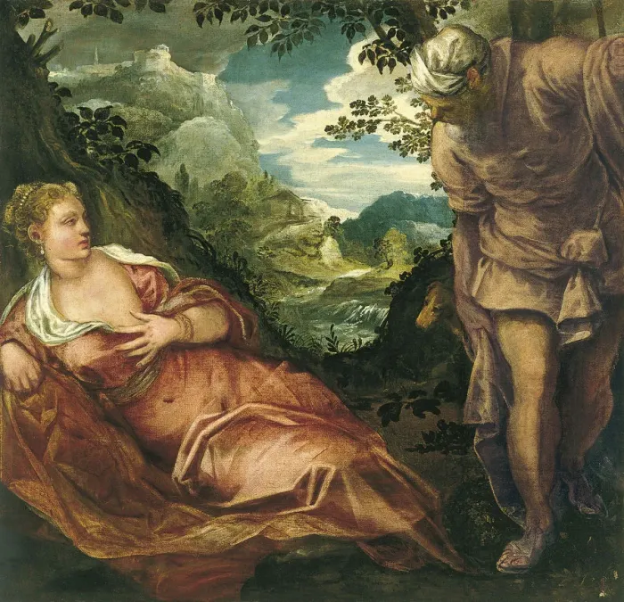 Framed Print : The Meeting of Judah and Tamar. Artist: Tintoretto, Jacopo (1518-1594) Framed Print : The Meeting of Judah and Tamar. Artist: Tintoretto, Jacopo (1518-1594)