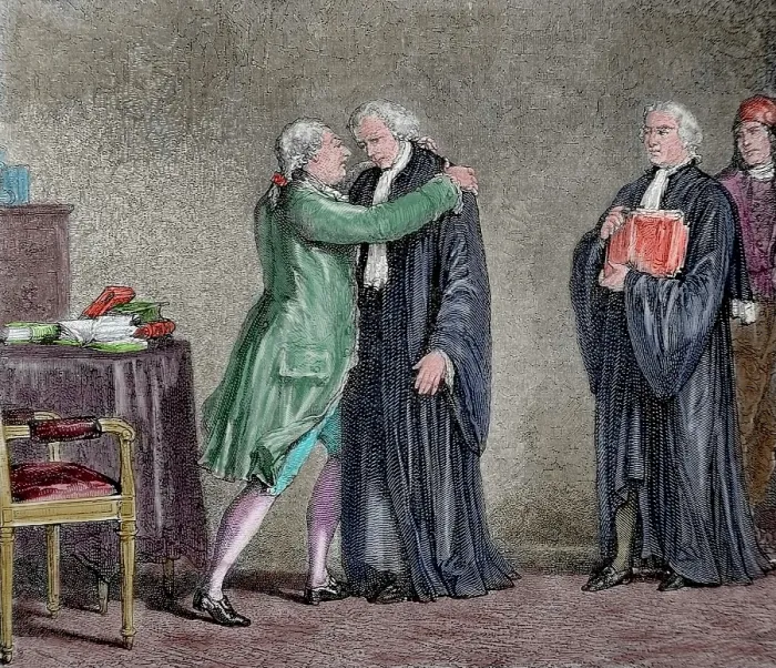Framed Print : Meeting between Louis XVI and the Minister Lamoignon-Malesherbes, (19th century). Creator: Blanpain Framed Print : Meeting between Louis XVI and the Minister Lamoignon-Malesherbes, (19th century). Creator: Blanpain