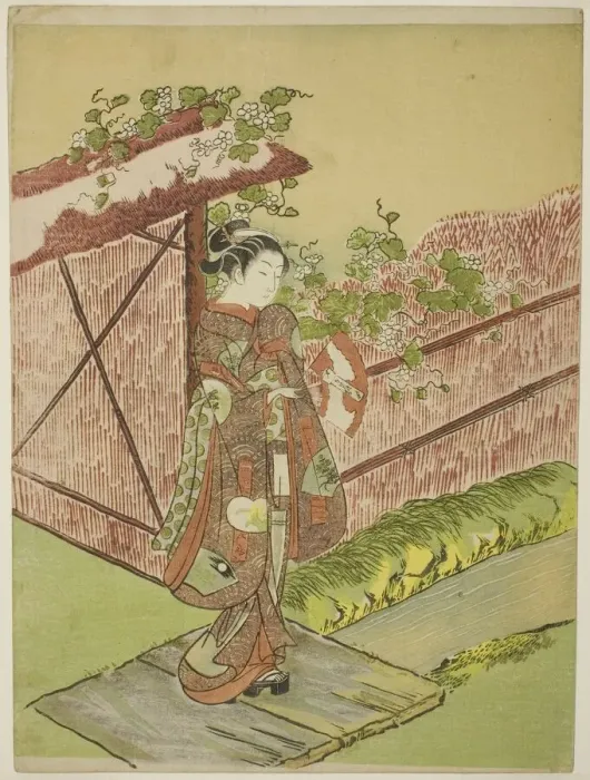 Framed Print : Meeting her Lover (parody of the Yugao chapter of Tale of Genji'), c. 1766 Framed Print : Meeting her Lover (parody of the Yugao chapter of Tale of Genji'), c. 1766