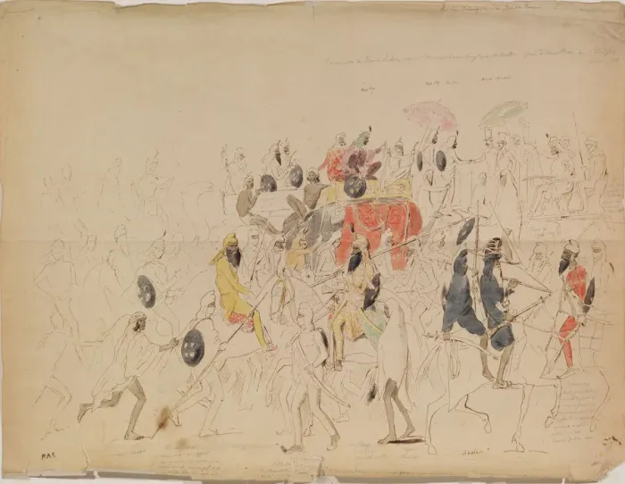 Framed Print : Meeting of Maharaja Sher Singh of Punjab and British Ambassador Clark in 1842, 1842. Artist: Saltykov, Alexei Dmitriyevich (1806-1859) Framed Print : Meeting of Maharaja Sher Singh of Punjab and British Ambassador Clark in 1842, 1842. Artist: Saltykov, Alexei Dmitriyevich (1806-1859)